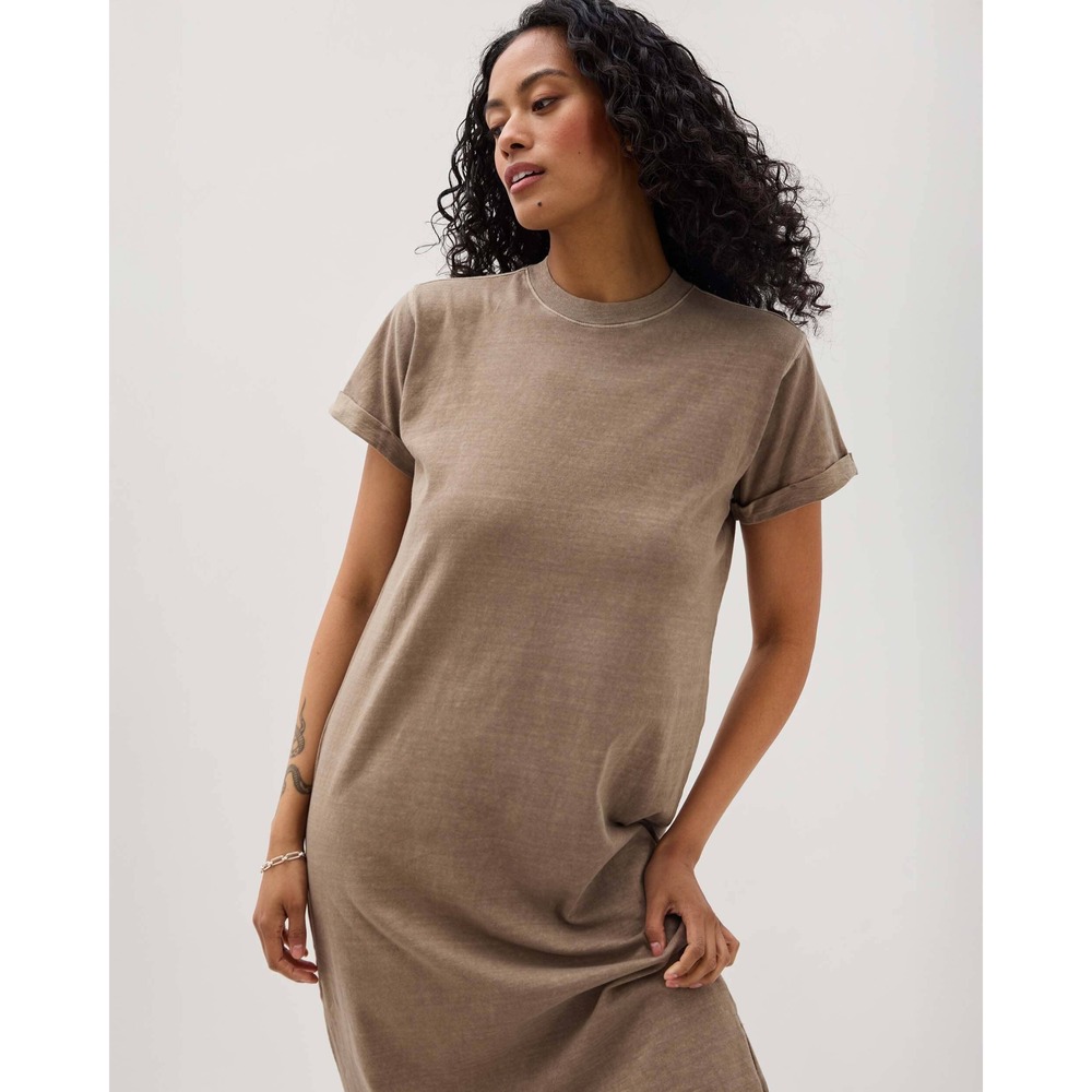 Andie Womens Relaxed Tee Dress - Pigment Dye Jersey - Warm Grey Size MWARM GREY